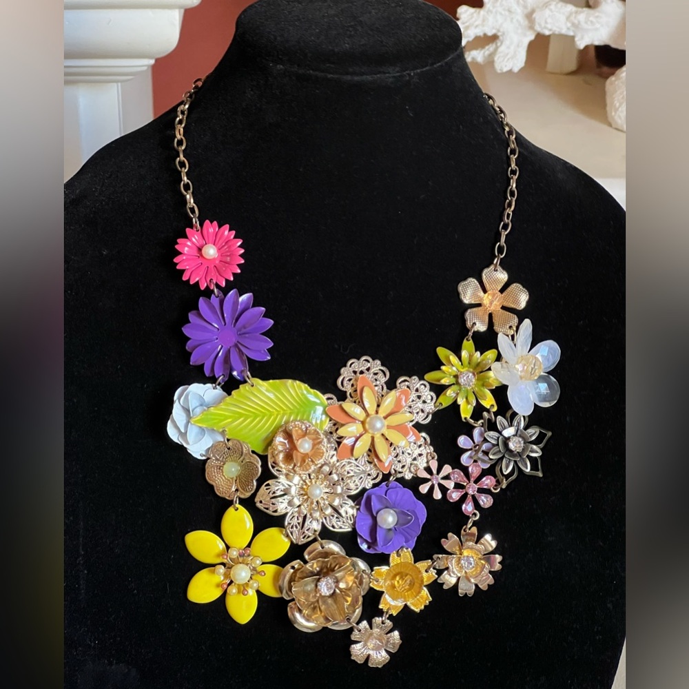 Multi Floral Statement Necklace - image 1